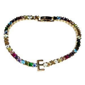Baublebar Rhinestone Bracelet Multicolored Gold Tone Initial E